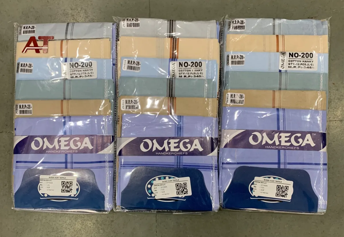 Omega 200 L/c — wholesale gents hankies, Apsara Textiles Itwari Nagpur