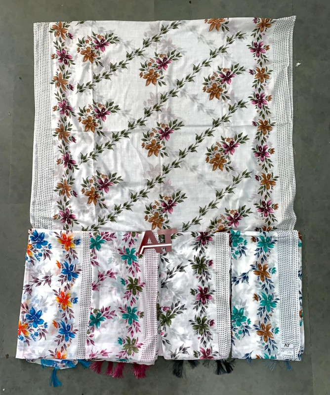 Cotton Dupatta White Roses — wholesale cotton dupatta, Apsara Textiles Itwari Nagpur