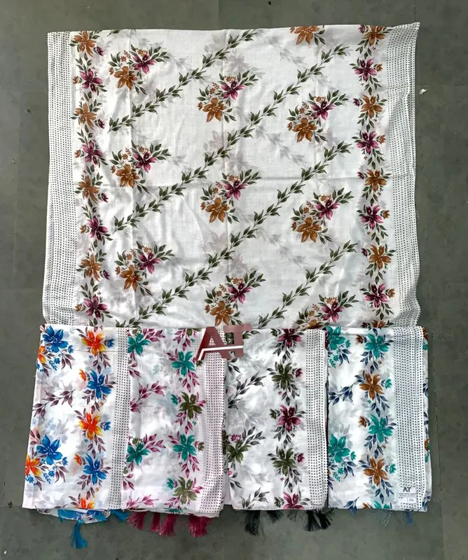 Cotton Dupatta White Roses — wholesale cotton dupatta, Apsara Textiles Itwari Nagpur